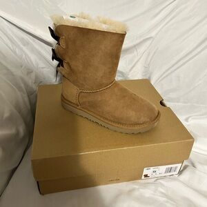 Chestnut Suede Women's Shearling Boot with Back Bow